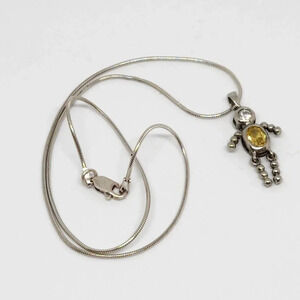 Sterling Silver Articulated Figure Robot Man Pendant Yellow on 15" Chain Italy